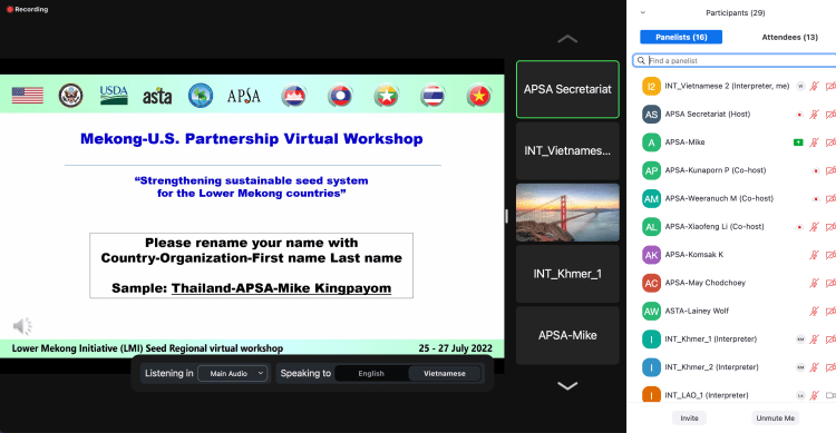 TVC SI Service for LMI Workshop on Sustainable Seed System in Bangkok, Thailand from 25-27 July&nbsp;2022